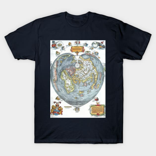 Antique Heart Shaped Map by Petrus Apianus (Peter Apian) T-Shirt by MasterpieceCafe